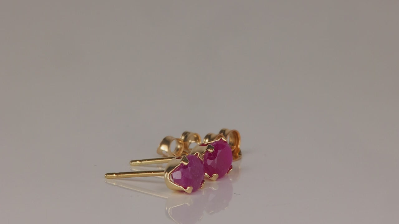 14K Yellow Gold Oval Cut Ruby Stud Earrings