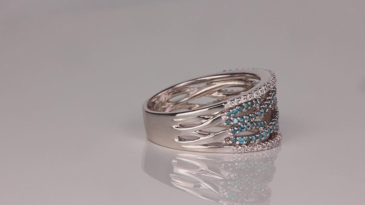 10K White Gold Blue Diamond Ring .75ctw