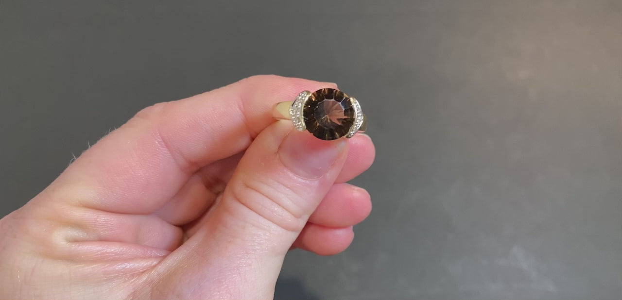 14K Yellow Gold Smoky Quartz and Diamond Ring 2.8 Carats