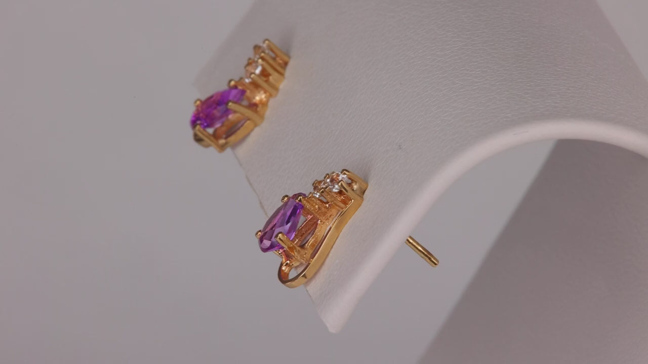 14K Yellow Gold Synthetic Sapphire and Cubic Zirconia Studs