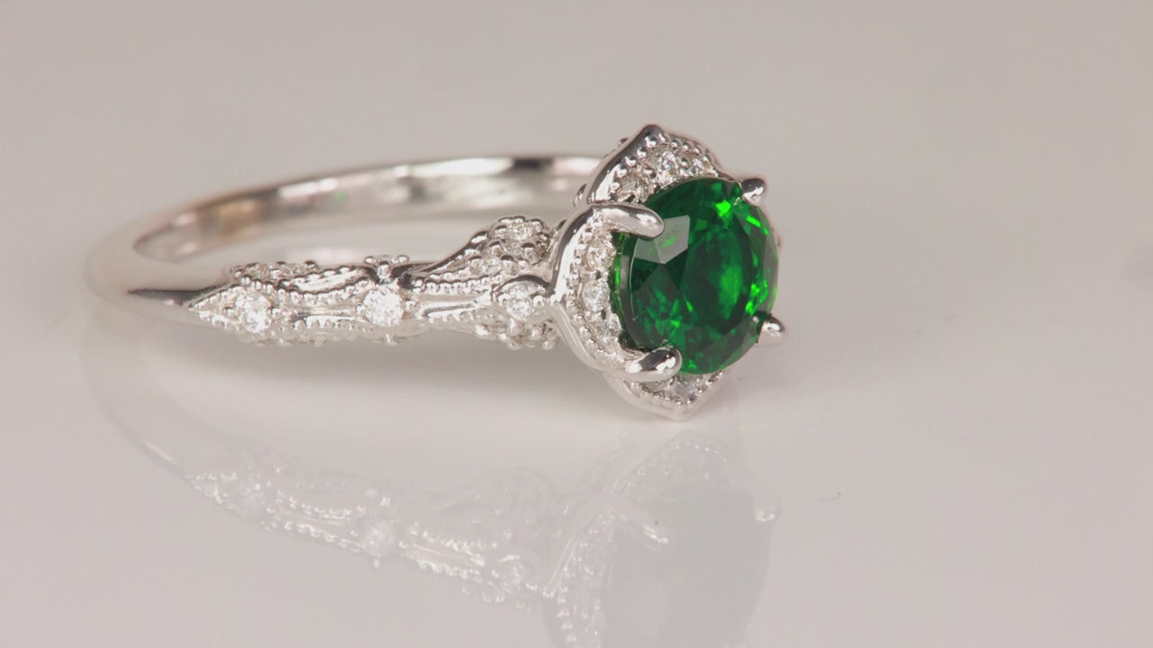 14K White Gold Chrome Tourmaline and Diamond Ring .99 Carats