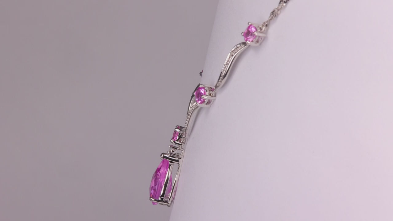 10K White Gold Lab Sapphire and Diamond Accent Necklace