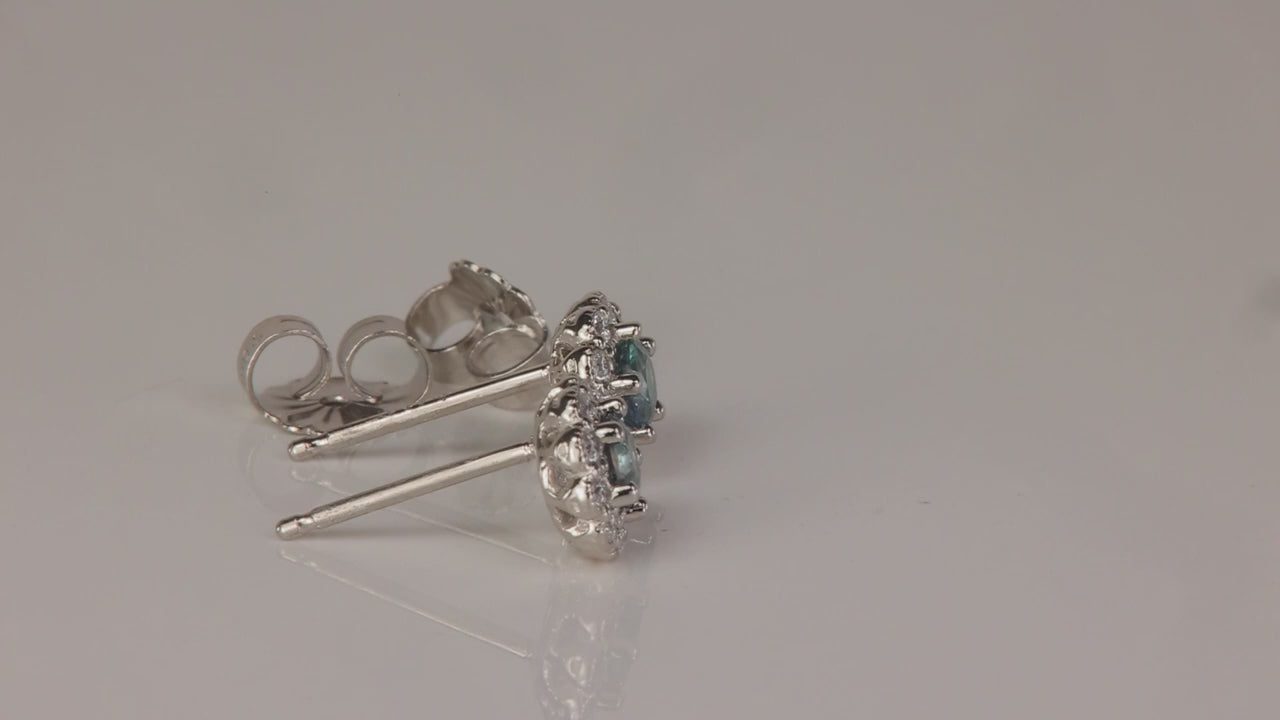 14K White Gold Alexandrite and Diamond Halo Stud Earrings