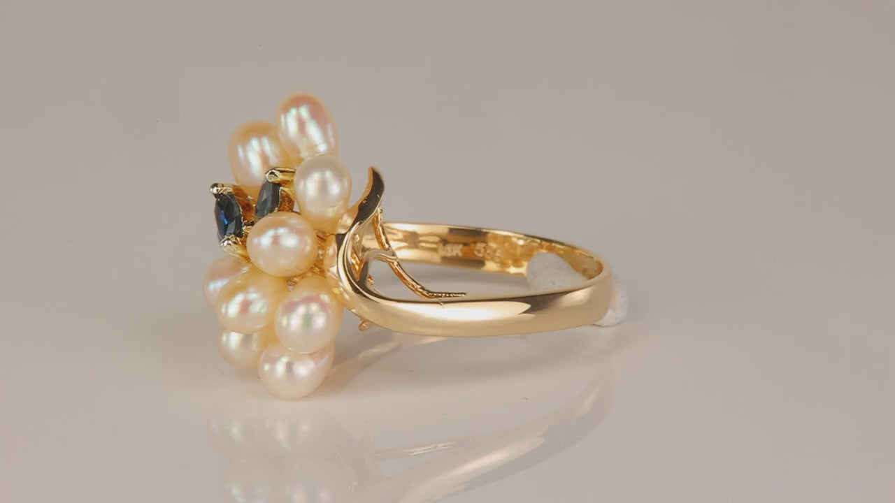 14K Yellow Gold Pearl, Sapphire, and Diamond Accent Ring