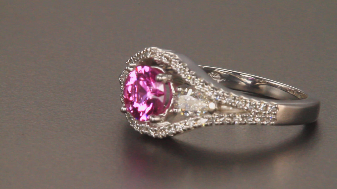 14K White Gold Pink Sapphire and Diamond Ring 1.11 Carats