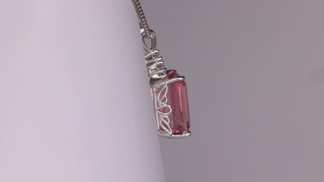 14K White Gold 17.53ct Pink Tourmaline And Diamond Pendant