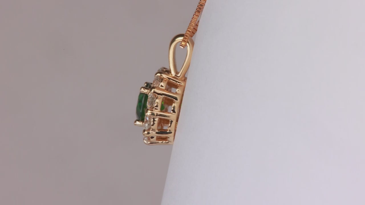 14K Yellow Gold Demantoid Garnet and Diamond Halo Pendant