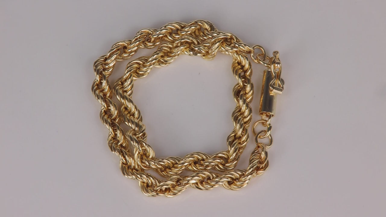 14K Yellow Gold Rope Bracelet 7"