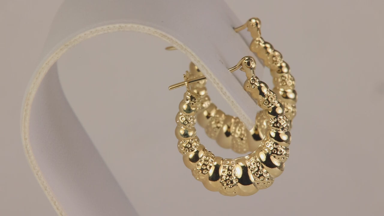 14K Yellow Gold Puffy Scalloped Earrings