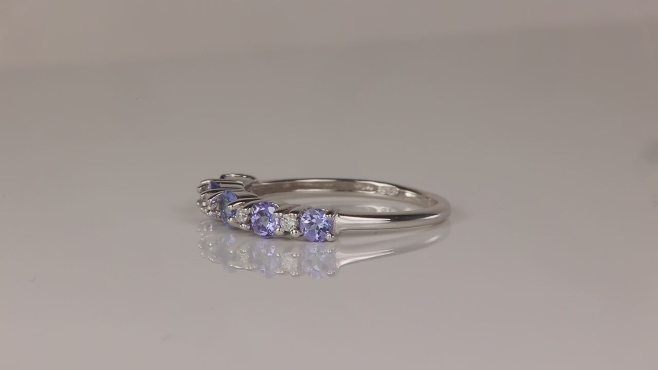14K White Gold Round Brilliant Cut Tanzanite and Diamond Ring .50cts