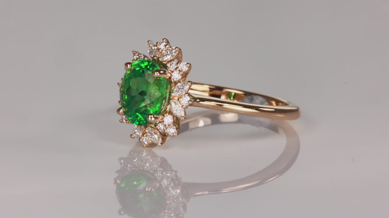 14K Yellow Gold Tsavorite Garnet Diamond Ring 2.04 Carats