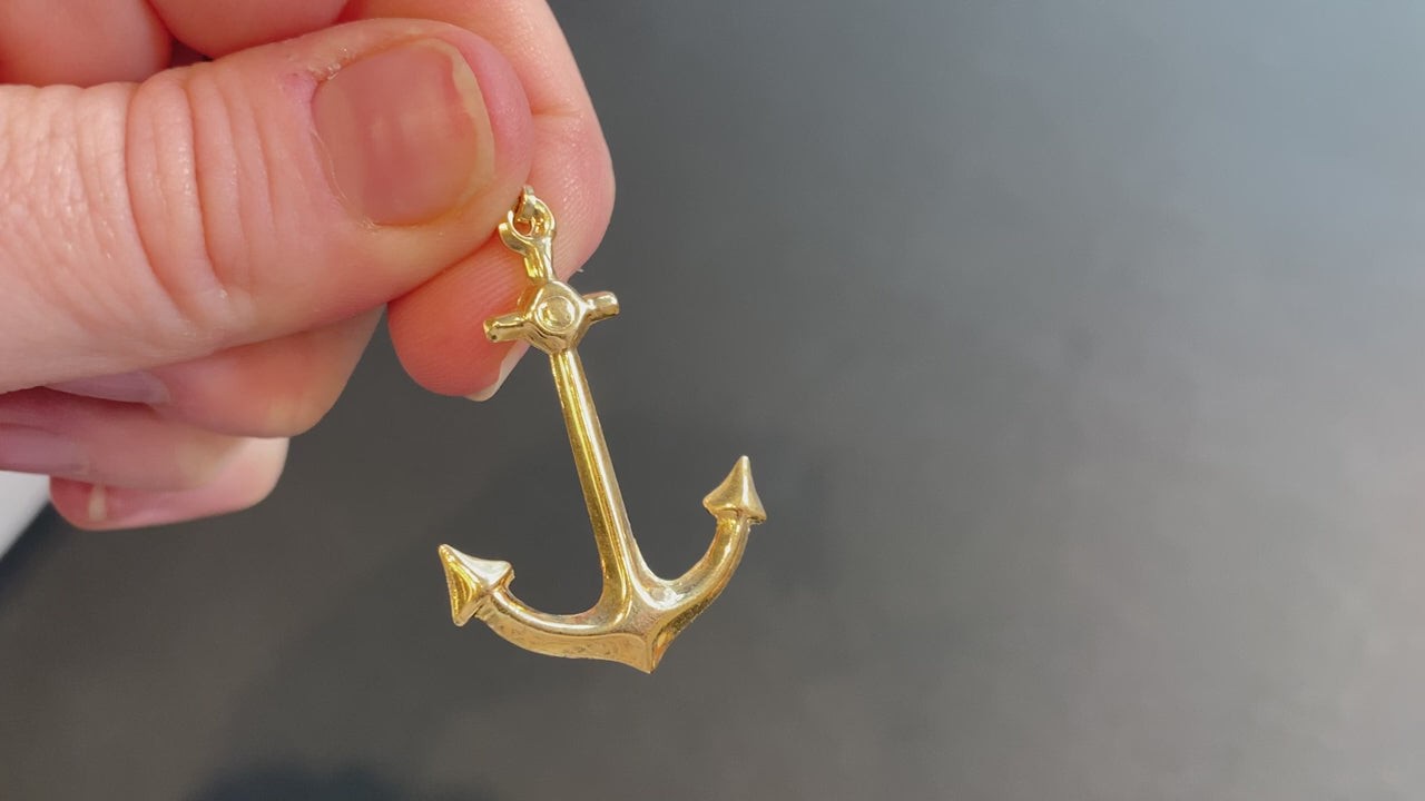 14K Yellow Gold Anchor Pendant