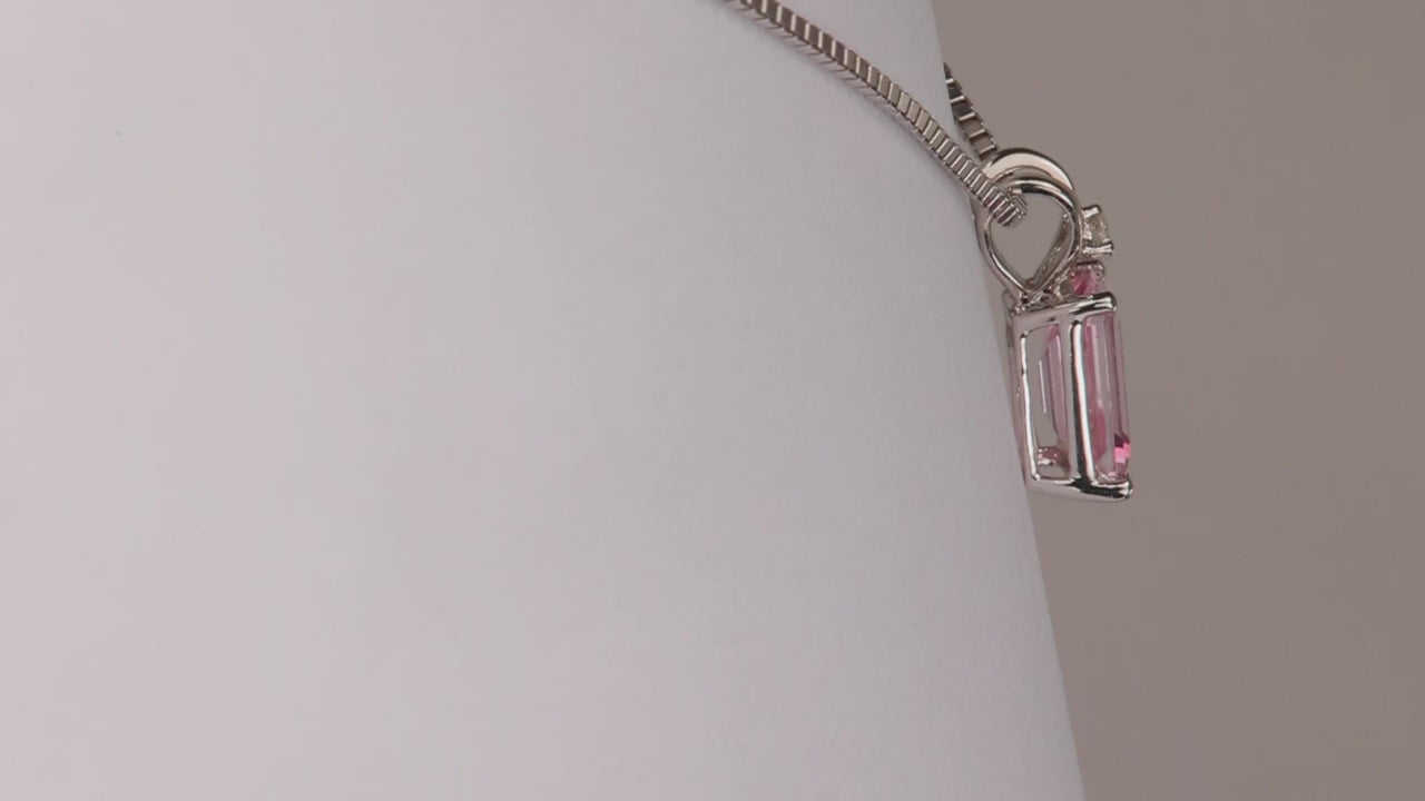 10K White Gold Pink Synthetic Sapphire and Diamond Accent Pendant 1.40cts