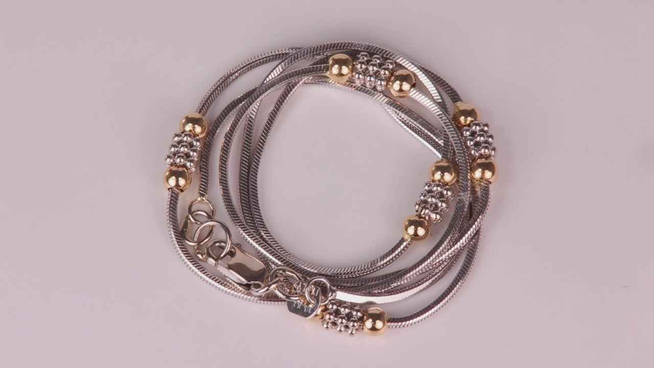 14K White Gold Necklace with White and Yellow Gold Beads 15.5"