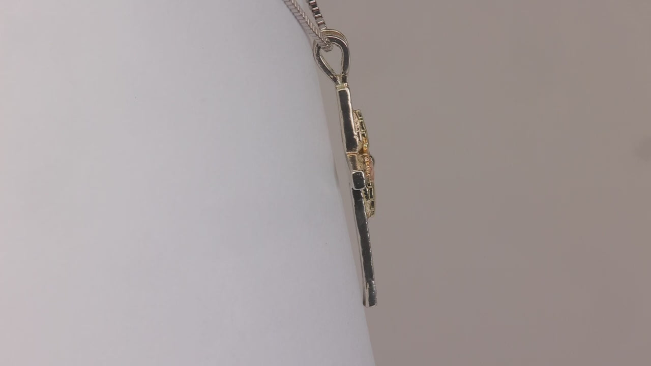 Sterling Silver 12K Rose and Yellow Gold Cross Pendant