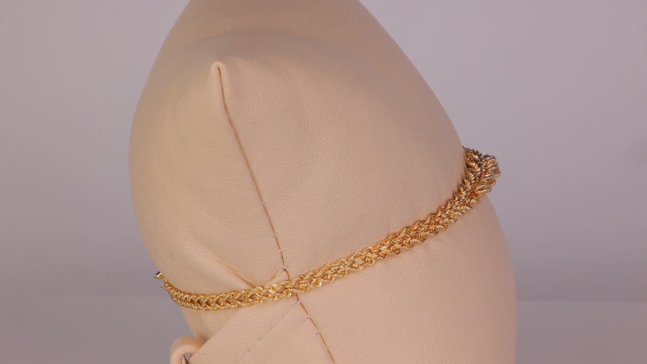 14K Yellow Gold Twisted Rope Diamond Bracelet 7"