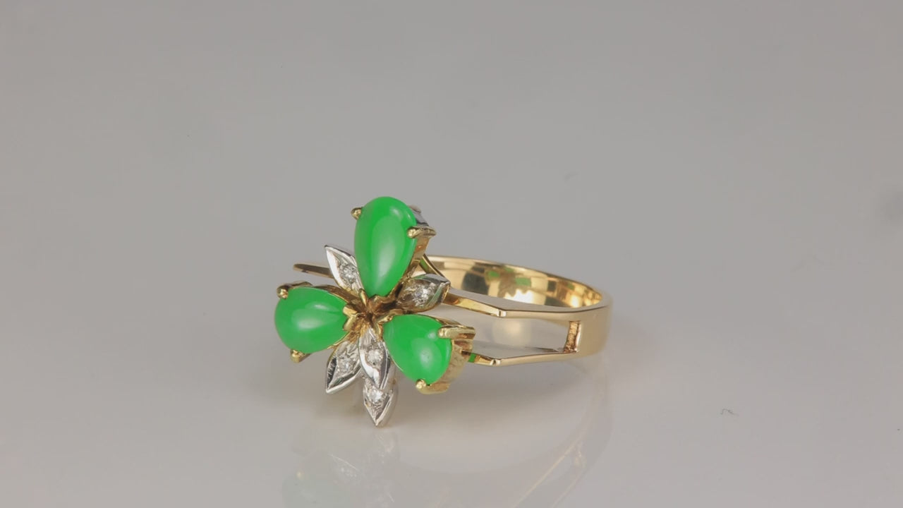 14K Yellow Gold Jade and Diamond Accent Ring