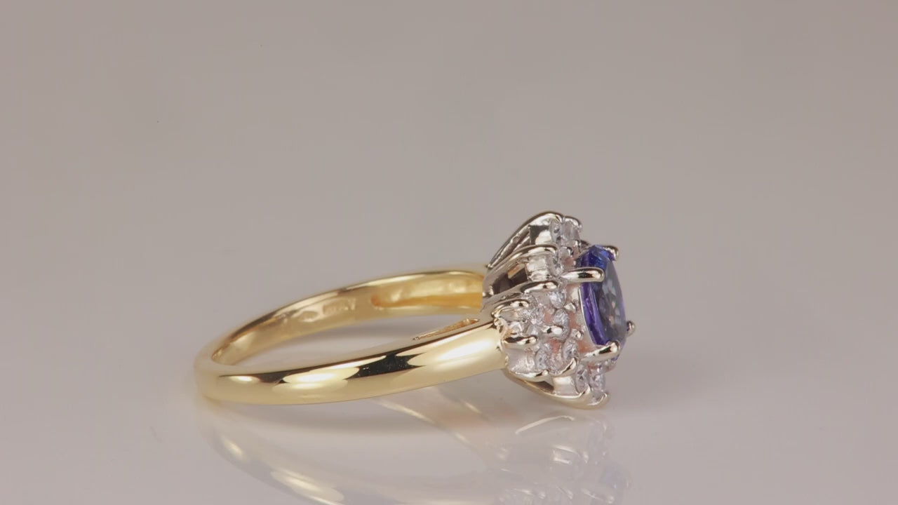 14K Yellow and White Gold .80ct Oval Cut Tanzanite and Diamond Ring