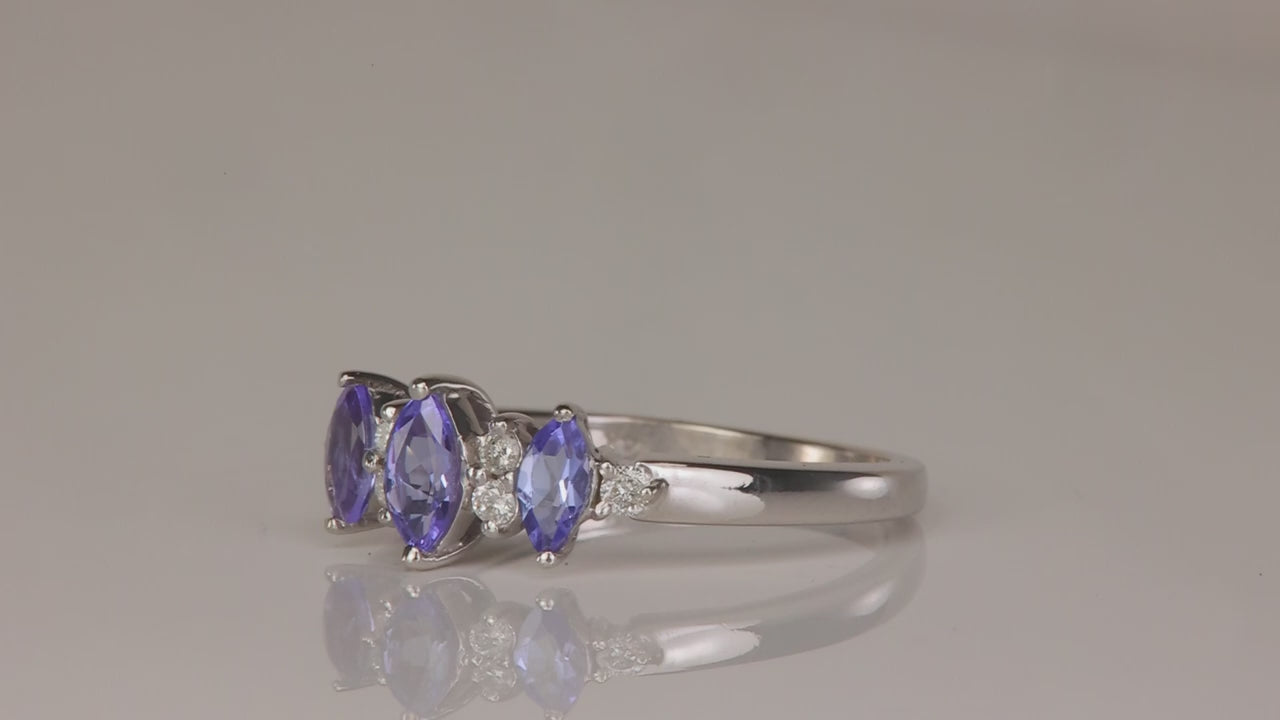 14K White Gold Marquise Brilliant Cut Tanzanite and Diamond Ring