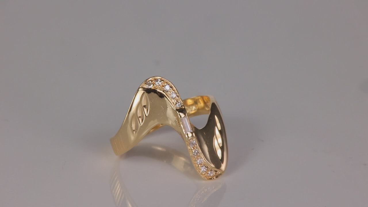 14K Yellow Gold Diamond Accented Wave Ring .10cts