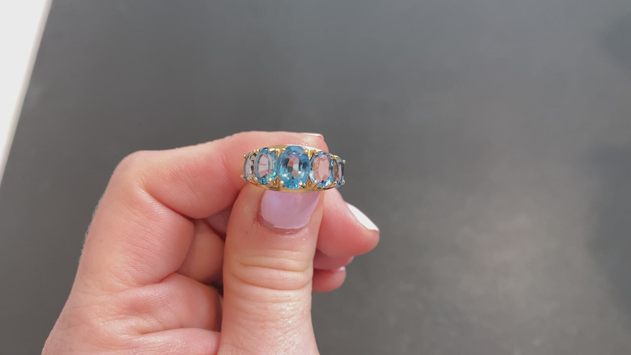 10K Yellow Gold London Blue Topaz Ring 4.75 Carats