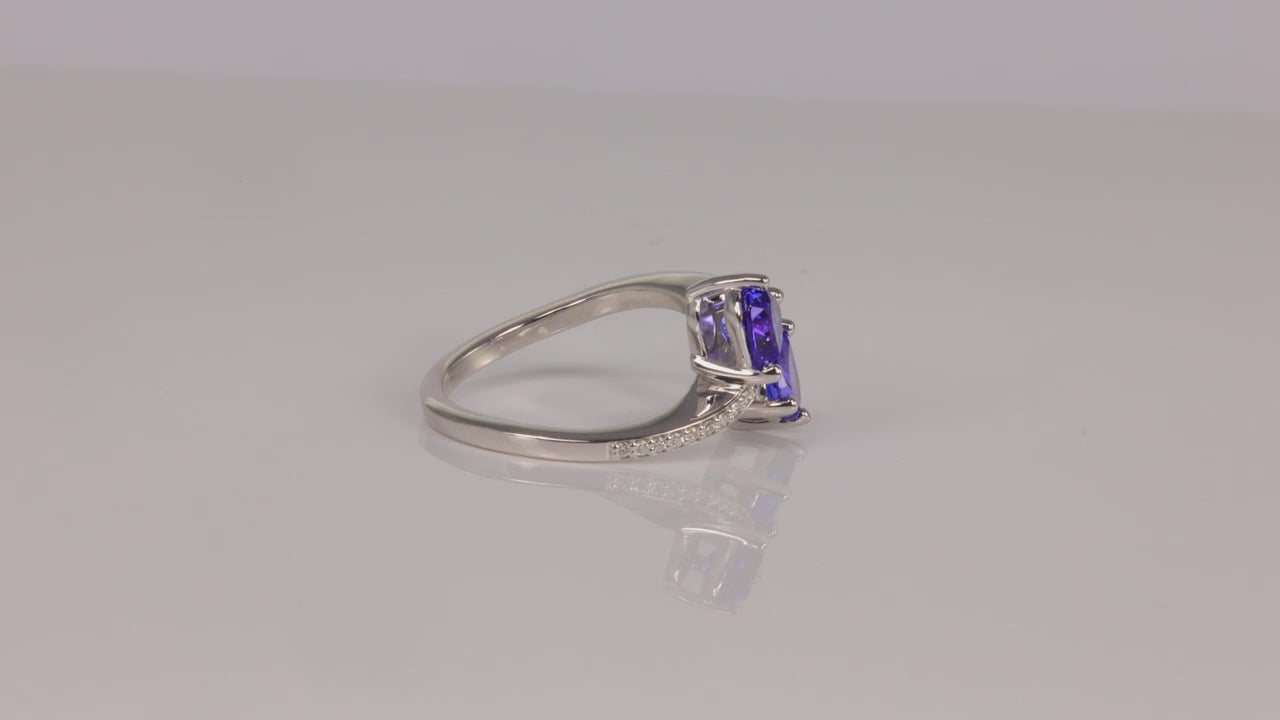 14K White Gold Double Tanzanite Heart and Diamond Ring 1.65cts