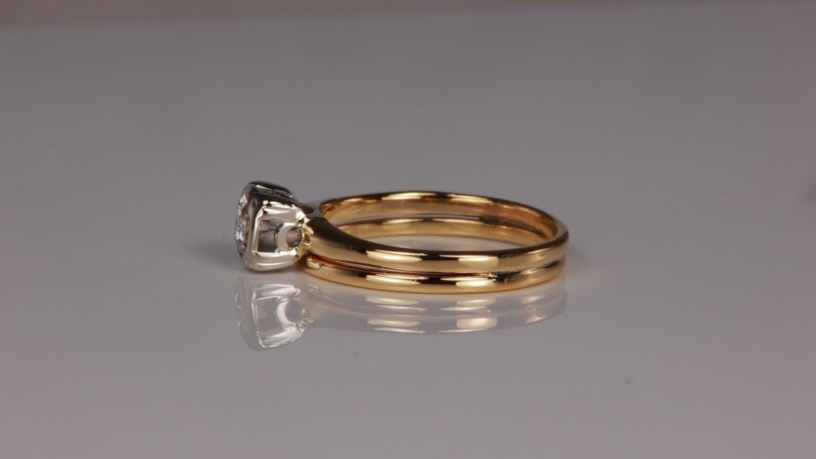 14K Yellow and White Gold Art Carved Fine Diamond Ring .10 Carats