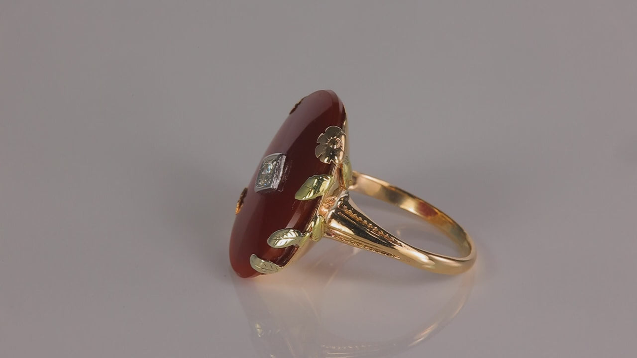 14K Yellow Gold Carnelian and Diamond Ring