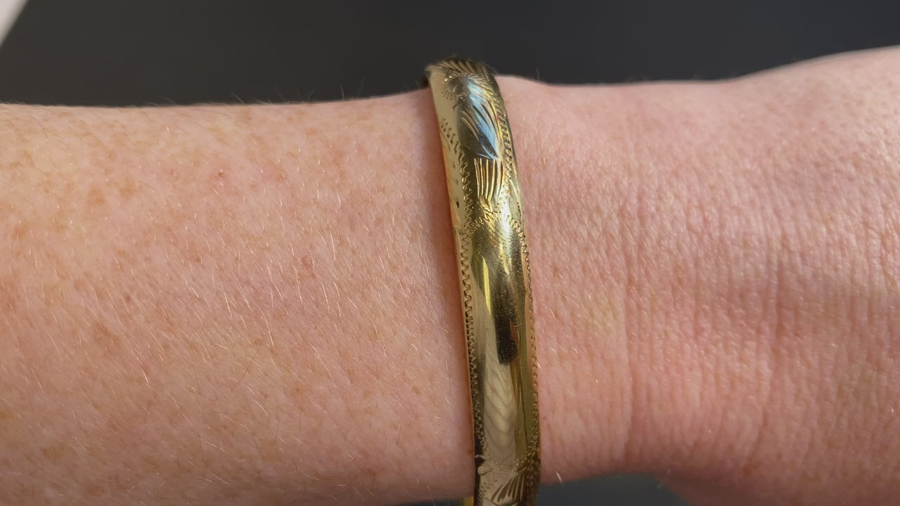 14K Yellow Gold Engraved Bangle