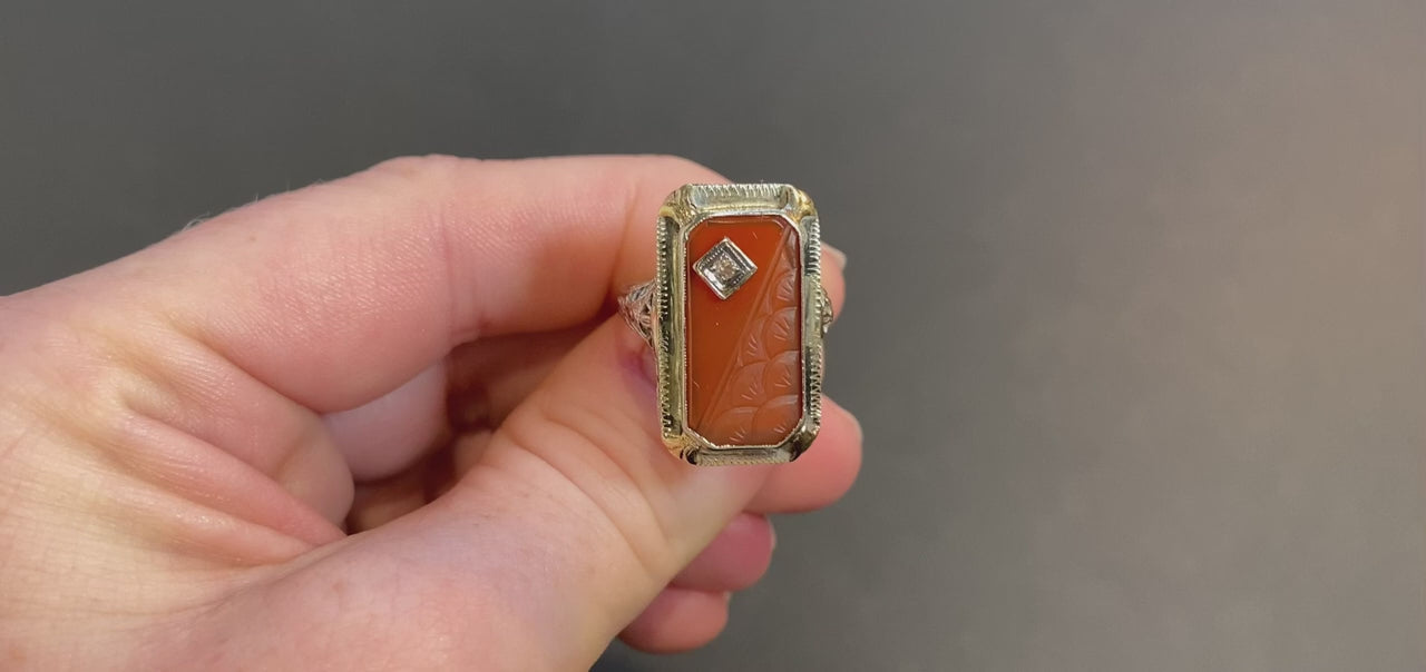 14K White and Yellow Gold Art Deco Plaque Ring