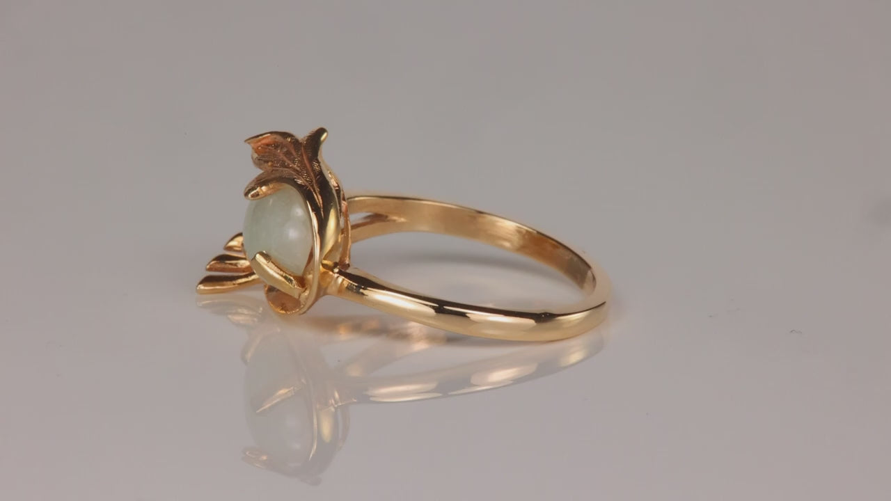 14K Yellow Gold Oval Cabochon Jade Ring