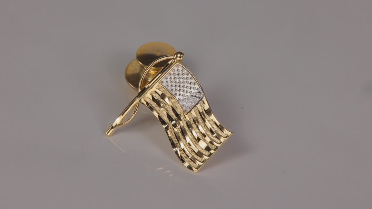 14K Yellow Gold Diamond Cut American Flag Pin