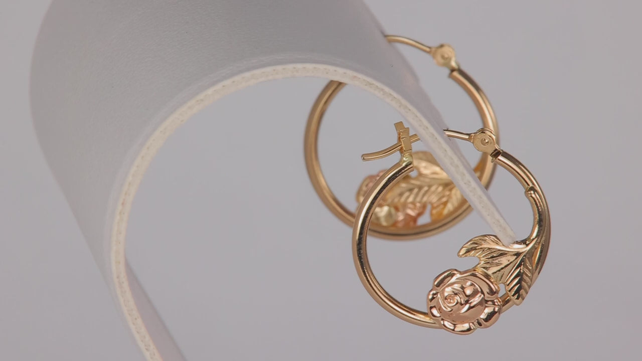 14K Yellow and Rose Gold Rose Hoop Earrings