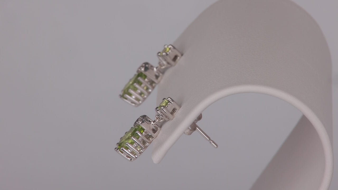 14K White Gold Peridot And Diamond Accent Earrings 1.70 Carats