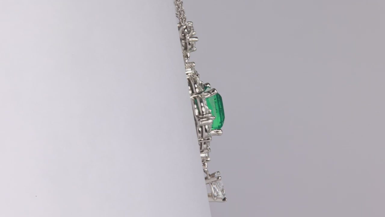 Rare Natural Untreated Emerald and Diamond Platinum Necklace 1.96cts