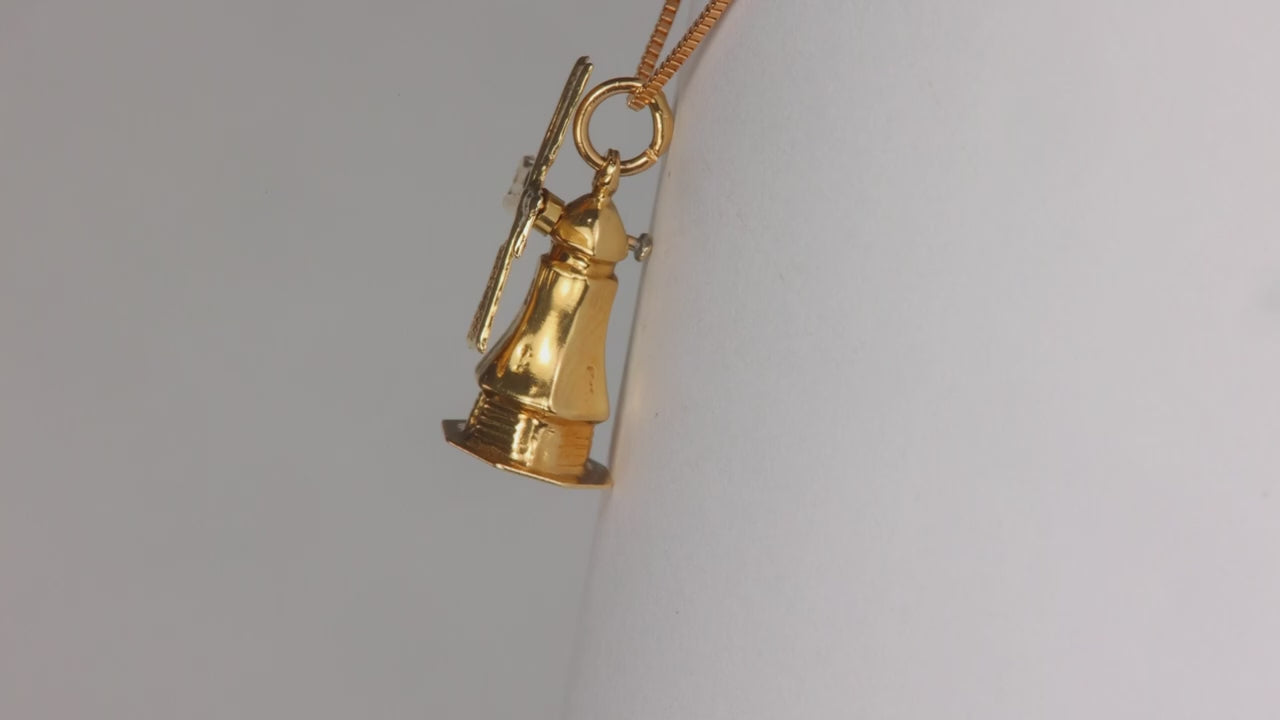 14K Yellow Gold Spinning Windmill Pendant/Charm Sm