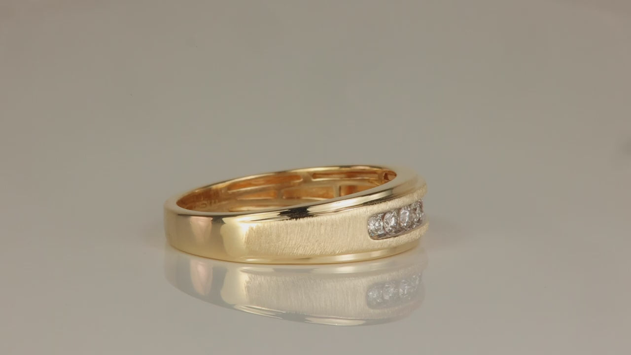 10K Yellow Gold Brushed Texture Channel Set Diamond Band