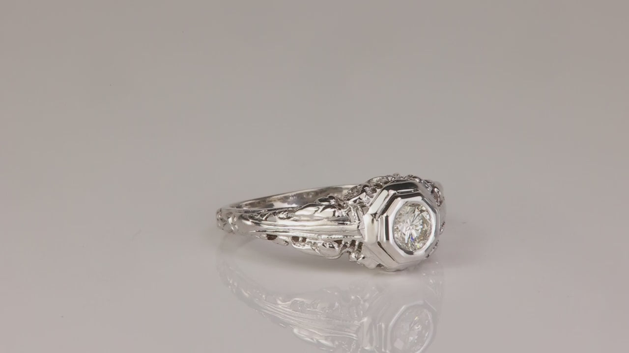 18K White Gold Art Deco Style Diamond Ring .25cts
