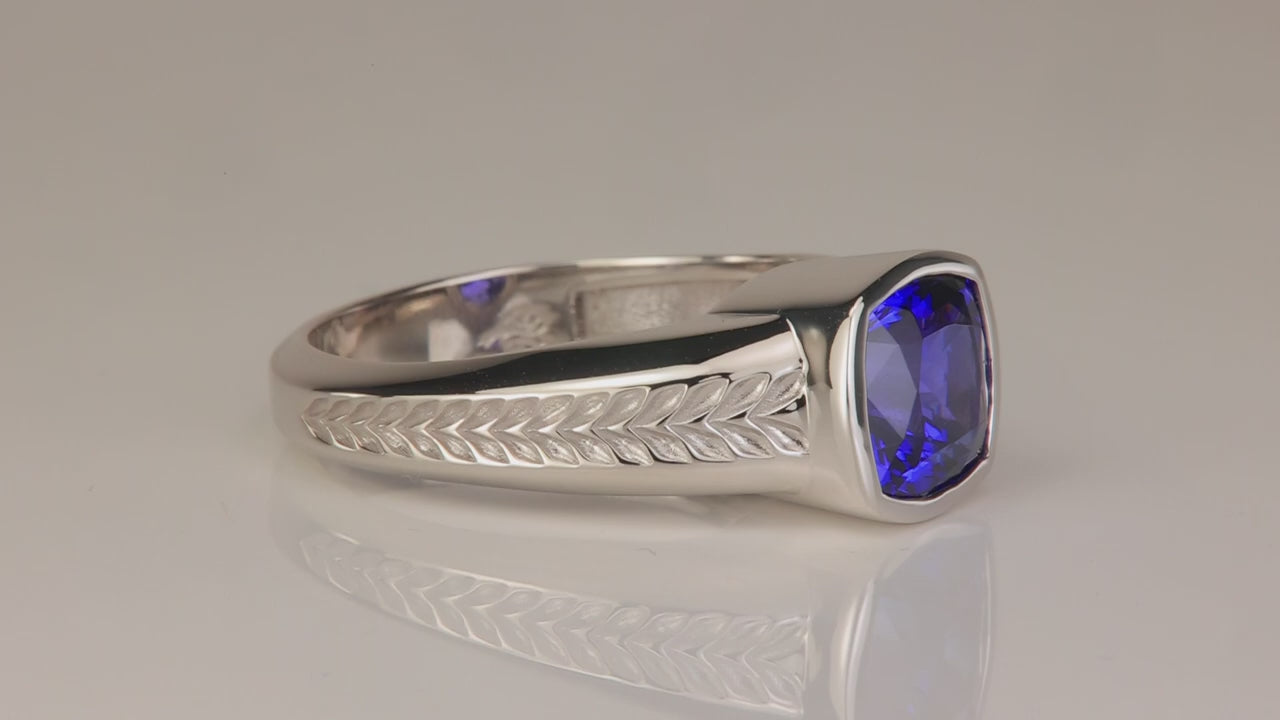 14K White Gold Square Cushion Tanzanite Ring 4.01cts by Christopher Michael
