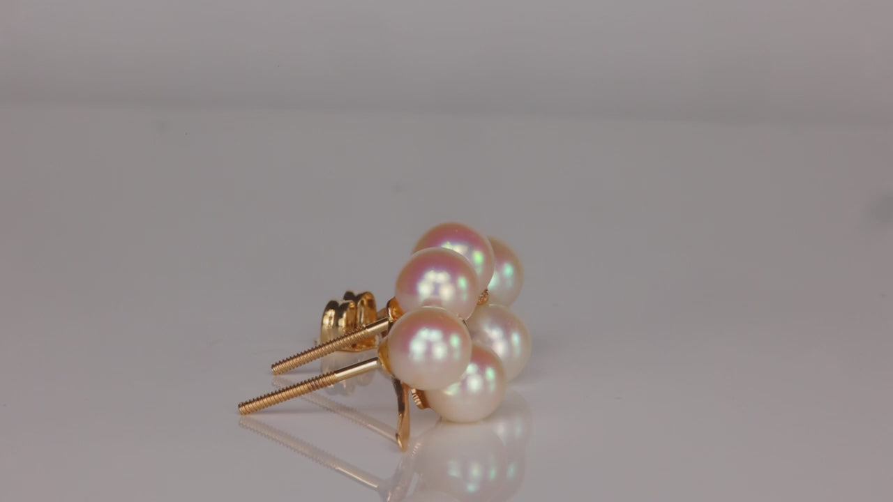 14K Yellow Gold Pearl and Diamond Accented Screwback Studs