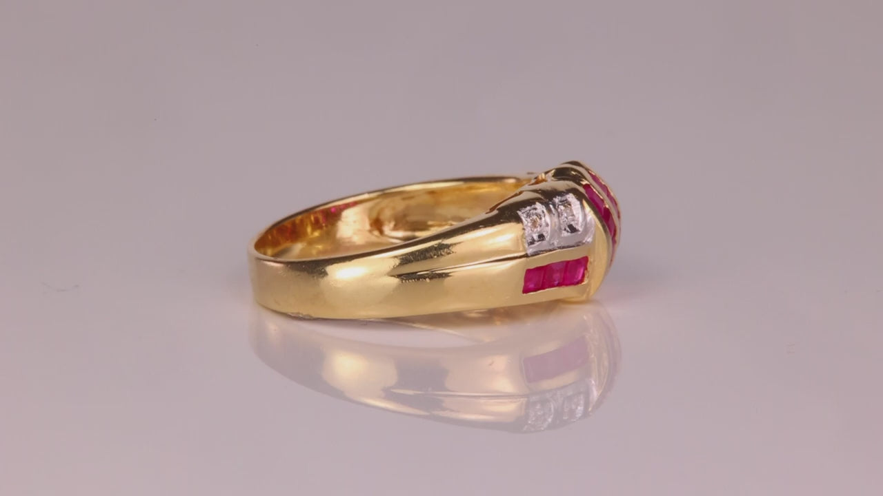 14K Yellow Gold Princess Cut Ruby Ring with Diamonds