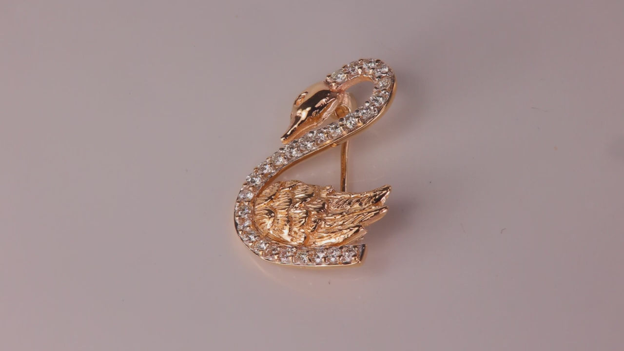 14K Yellow Gold Swan Pin With Diamonds .38cts