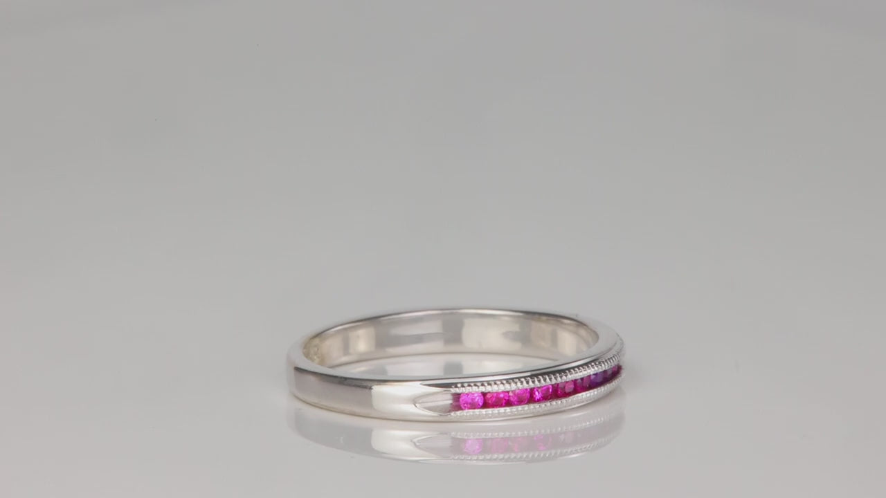 10K White Gold Channel Set Synthetic Ruby Ring