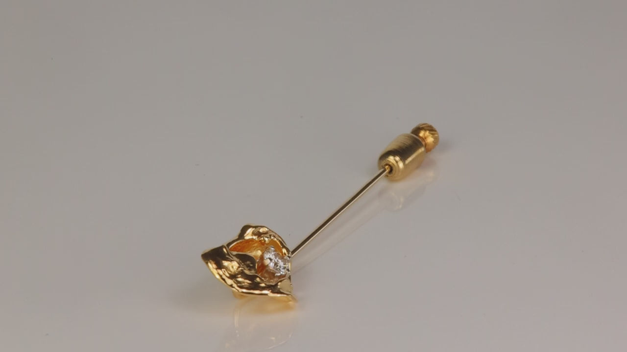 14K Yellow Gold Diamond Abstract Stick Pin