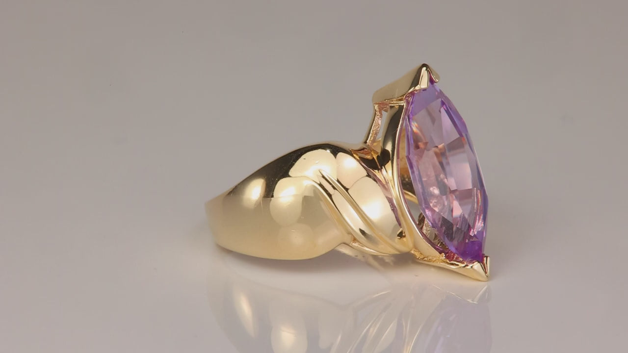 10K Yellow Gold Marquise Cut Synthetic Sapphire Ring 3cts