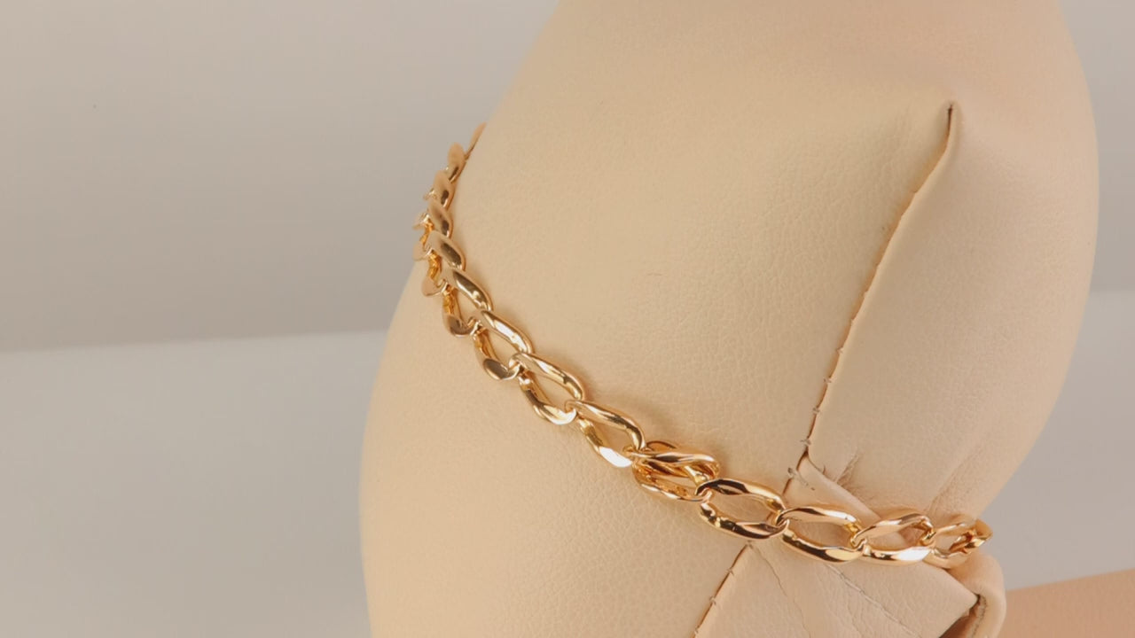 14K Yellow Gold Elongated Curb Link Bracelet 8"