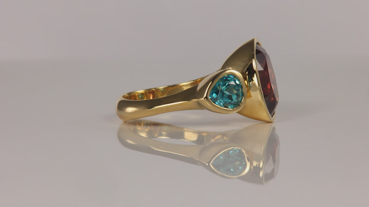 18K Yellow Gold Oval Cut Imperial Zircon Ring By Christopher Michael 8.52 Carats