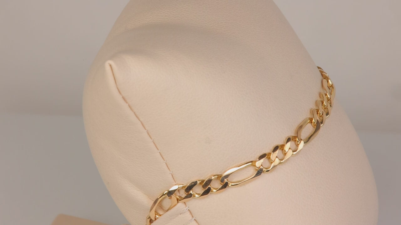 14K Yellow Gold Figaro Link Bracelet 7"