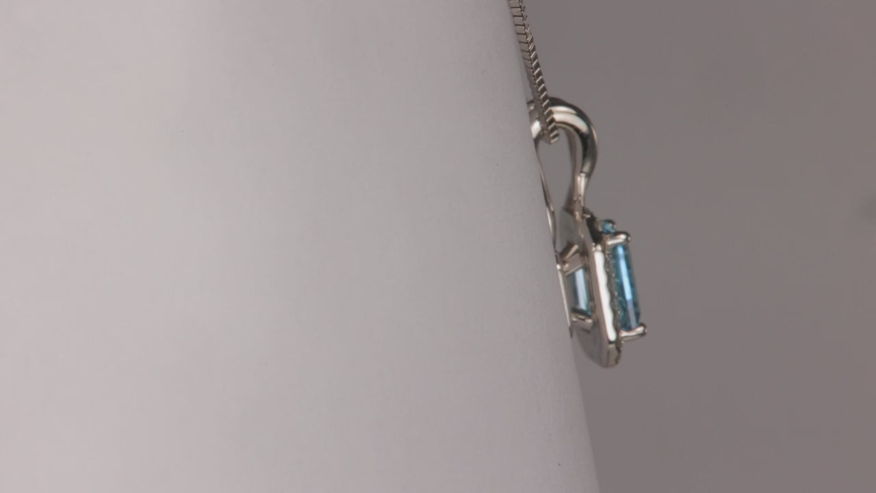 14K White Gold Emerald Cut Aquamarine Pendant with Diamonds .98cts