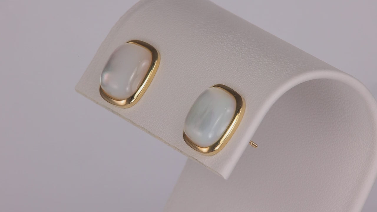 14K Yellow Gold Mother Of Pearl Stud Earrings